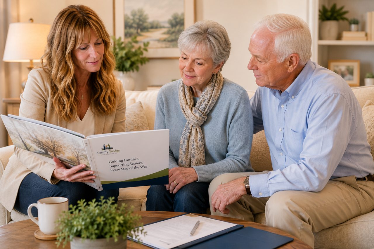Andrea Butler reviewing Family Bridge options with a senior couple